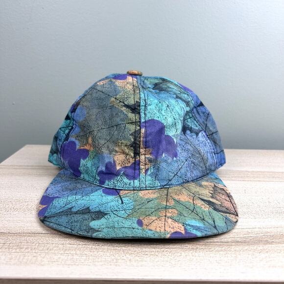 Vintage 80's/90's Hat Baseball Cap Trucker Blue Purple Leaf Camo Skate Surf - Picture 1 of 7